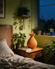 Radial Pleat Vase – at night on a bedside table