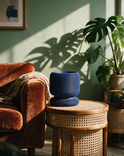 Reed Rib Planter – on a side table at golden hour