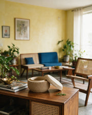 Rib Bowl Jar – styled on a console