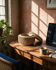 Rib Bowl Jar – on a work desk in morning sun