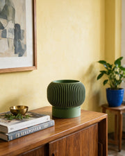 Rib Bowl Planter – styled on a console