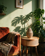 Rib Bud Vase – on a side table at golden hour