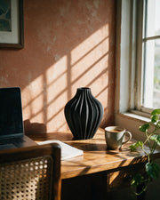 Rib Bulb Vase – on a work desk in morning sun