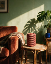 Rib Canister – on a side table at golden hour