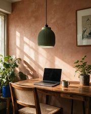 Rib Capsule Pendant Light – on a work desk in morning sun