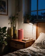 Rib Column Vase – at night on a bedside table