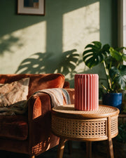 Rib Column Vase – on a side table at golden hour