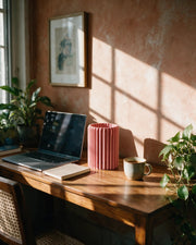 Rib Column Vase – on a work desk in morning sun