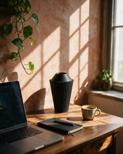 Rib Cone Vase – on a work desk in morning sun