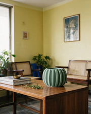 Rib Globe Planter – styled on a console