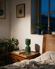 Rib Hourglass Vase – at night on a bedside table