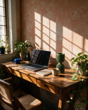 Rib Hourglass Vase – on a work desk in morning sun
