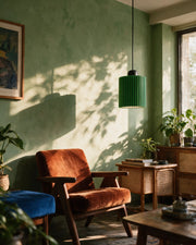 Rib Tube Pendant Light – on a side table at golden hour