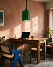 Rib Tube Pendant Light – on a work desk in morning sun