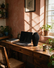 Rib Urn Vase – on a work desk in morning sun