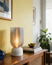 Ribbed Cylinder Table Lamp – styled on a console
