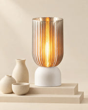 Ribbed Cylinder Table Lamp – styled in use