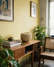 Ribbed Lidded Jar – styled on a console