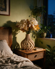 Ribbon Bulb Vase – at night on a bedside table