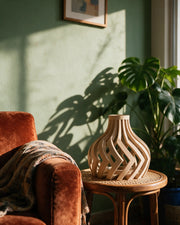 Ribbon Bulb Vase – on a side table at golden hour