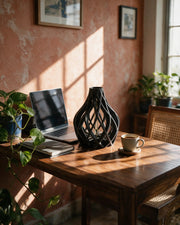 Ribbon Cage Vase – on a work desk in morning sun