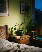 Ribbon Wrap Planter – at night on a bedside table