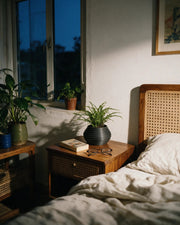 Ridge Stack Planter – at night on a bedside table