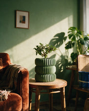 Ring Tier Planter – on a side table at golden hour