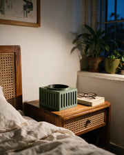Slat Box Planter – at night on a bedside table
