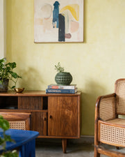 Slot Globe Planter – styled on a console
