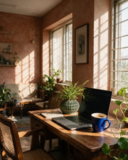 Slot Globe Planter – on a work desk in morning sun