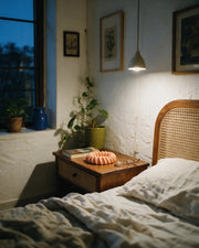 Small Coral Bowl – at night on a bedside table
