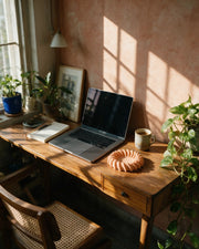 Small Coral Bowl – on a work desk in morning sun