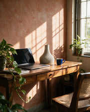 Spiral Fin Vase – on a work desk in morning sun