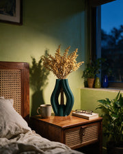 Split Fin Vase – at night on a bedside table