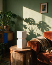 Step Block Vase – on a side table at golden hour