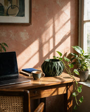 Swirl Lattice Orchid Planter – on a work desk in morning sun