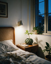 Swirl Slat Planter – at night on a bedside table