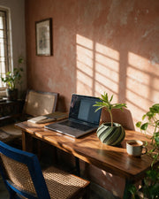 Swirl Slat Planter – on a work desk in morning sun