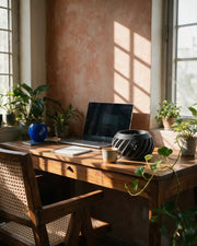 Swirl Slot Orchid Planter – on a work desk in morning sun
