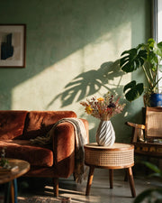 Swirl Twist Vase – on a side table at golden hour
