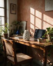 Swirl Twist Vase – on a work desk in morning sun