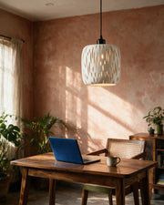 Teardrop Slot Pendant Light – on a work desk in morning sun