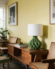Twist Lattice Table Lamp – styled on a console