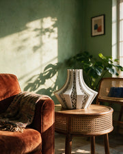 Voronoi Panel Vase – on a side table at golden hour