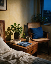 Waterdrop Tray – at night on a bedside table