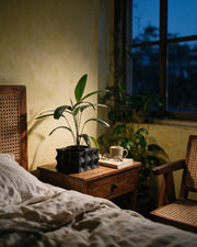 Wave Block Planter – at night on a bedside table