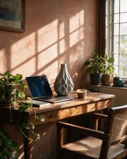 Wave Facet Vase – on a work desk in morning sun