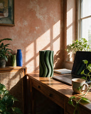 Wave Fin Vase – on a work desk in morning sun