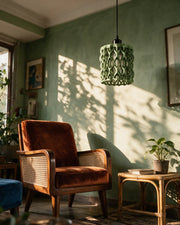 Wave Lattice Pendant Light – on a side table at golden hour